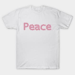 Peace Typography in Pink Daisy Flowers T-Shirt